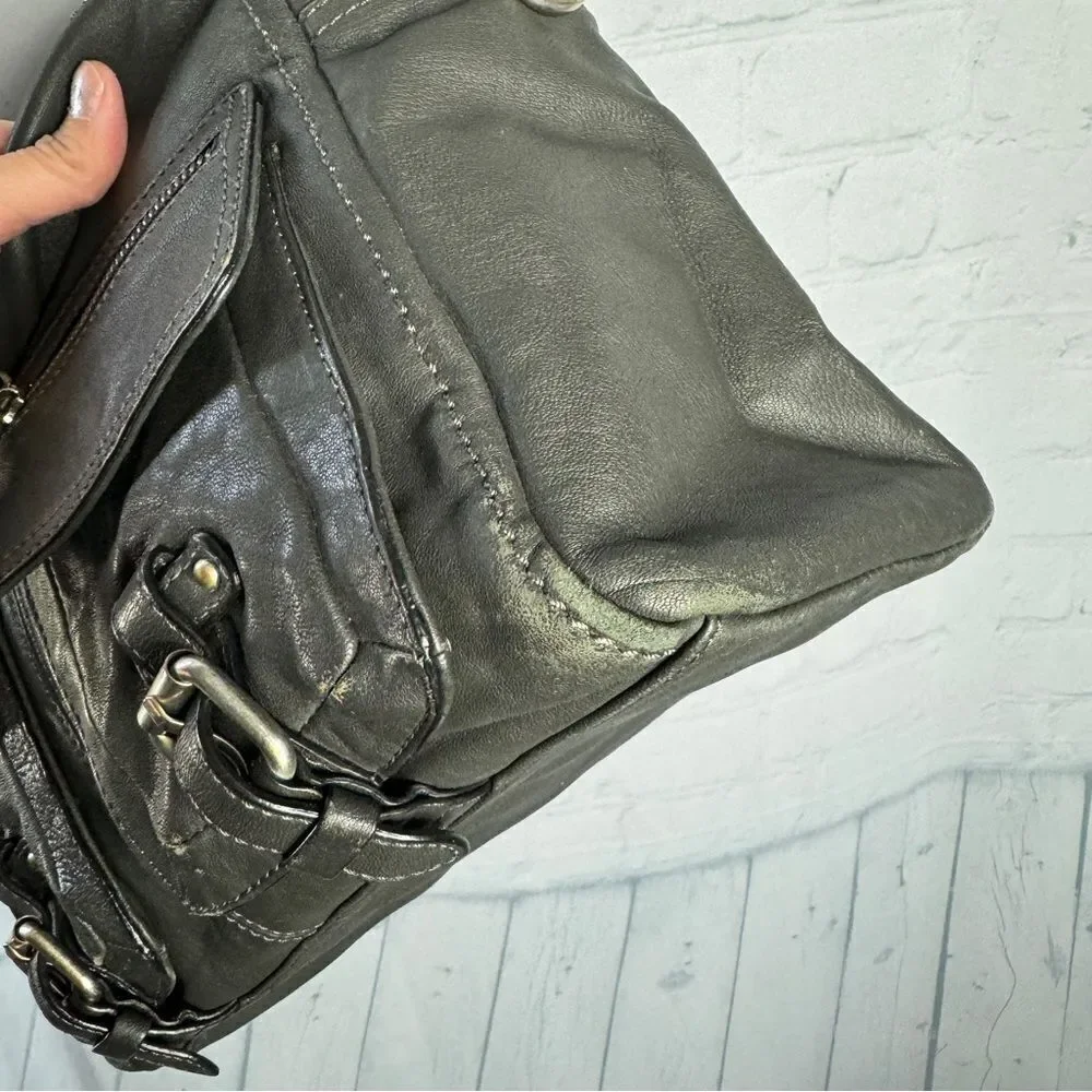 Banana Republic Charcoal Lambskin Leather Slouchy Satchel Hobo Quiet Luxury